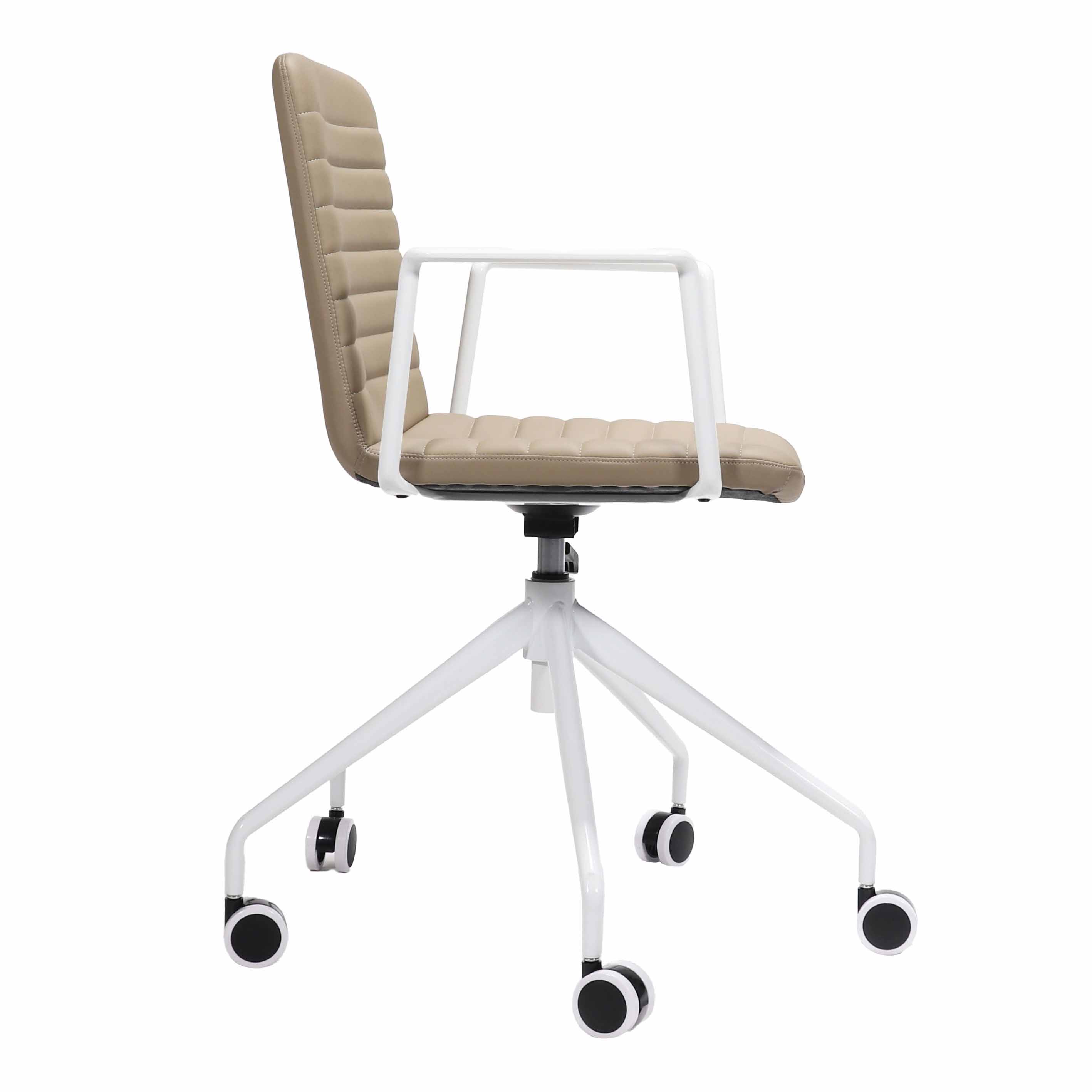 Pixel 5 Star Swivel Chair - With Arms - Almond PU - White Frame